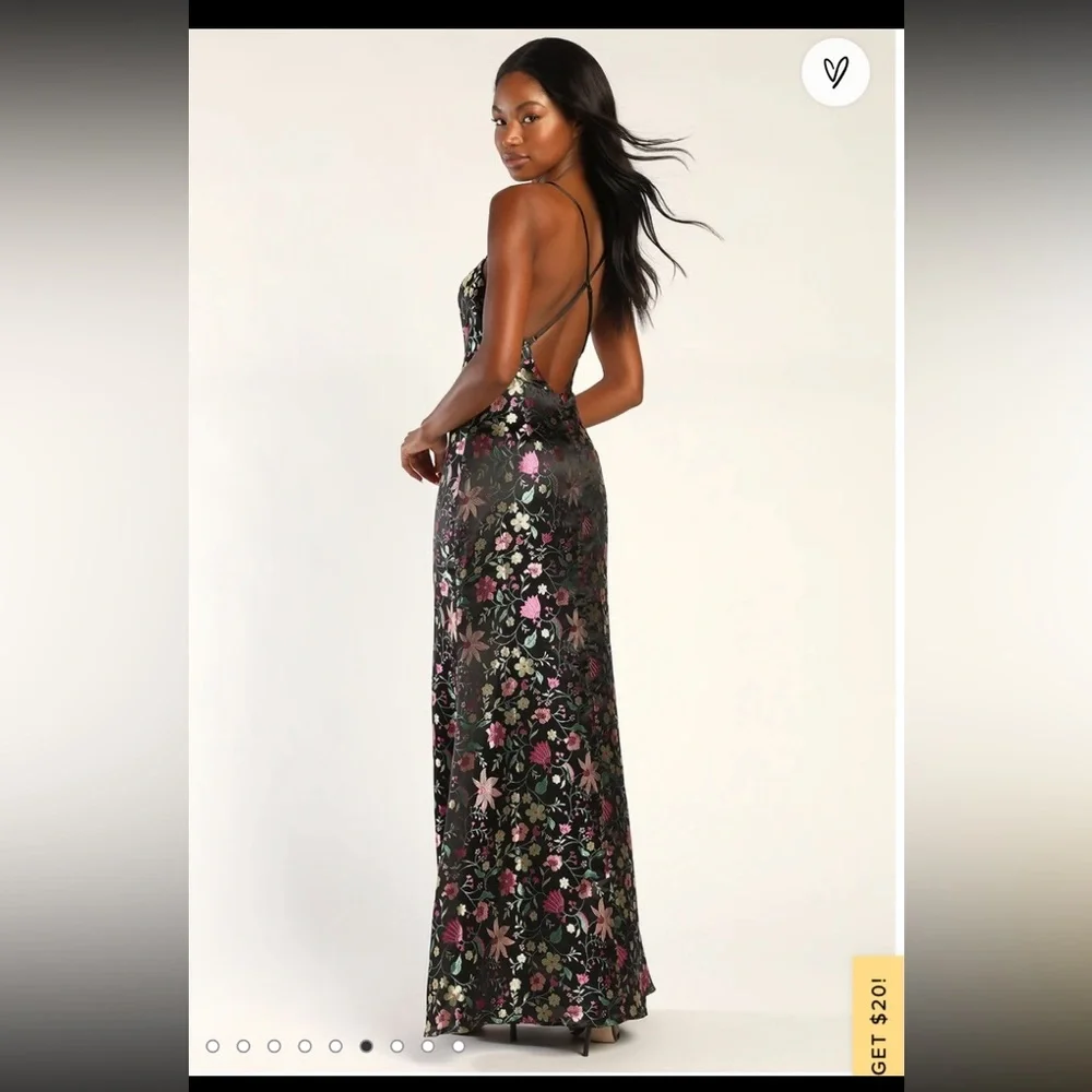Lulu's Black Maxi Dress with Pink Floral Design - Picture 2 of 10